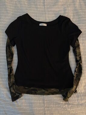 Black Top with Camo Sleeves shirt